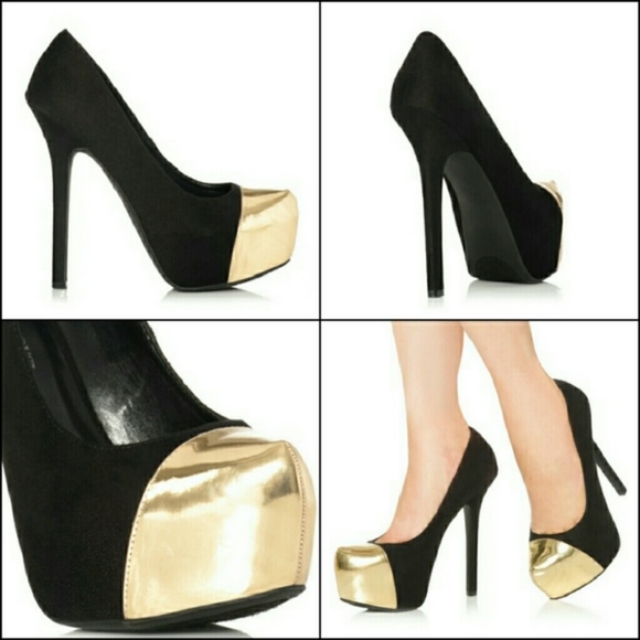 JustFab Black and Metallic Gold Toe Pumps - Picture 2 of 3